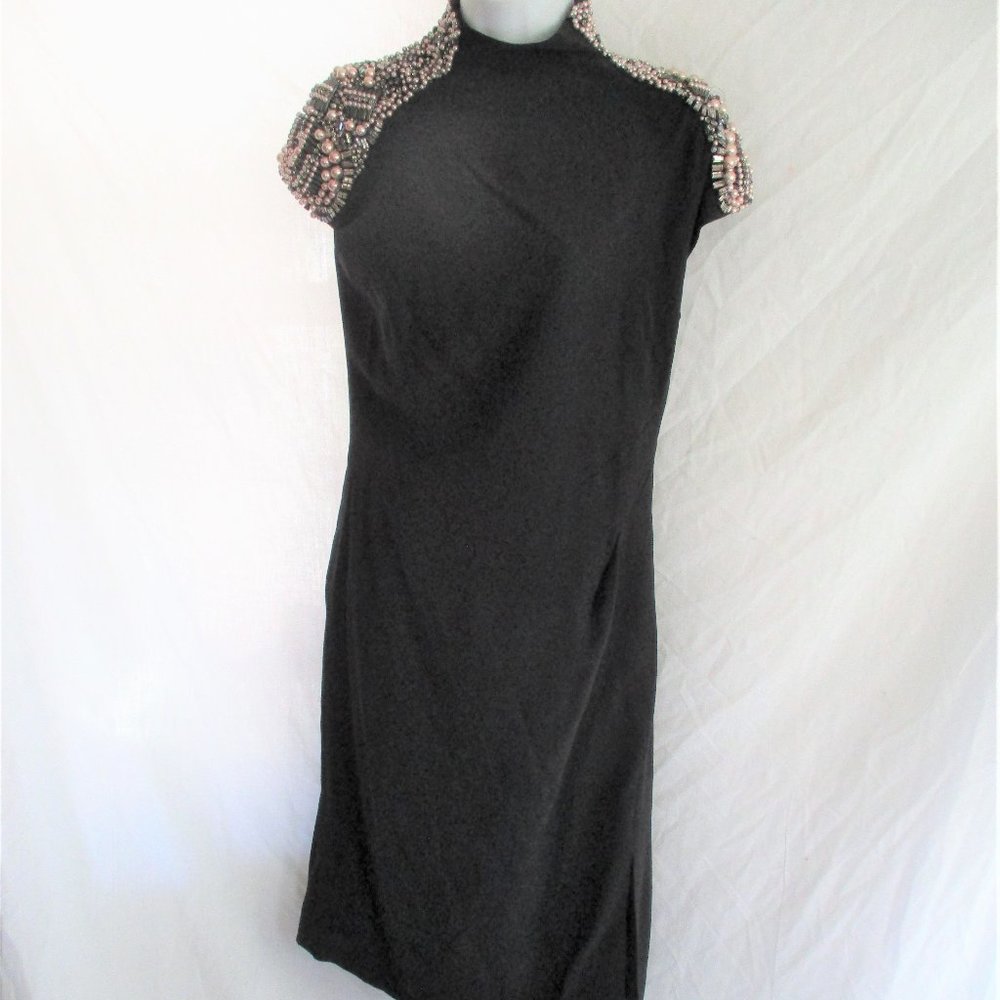 ALBERTA FERRETTI BEADED Dress 6 Black Formal Luxury Fancy